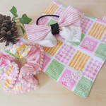 女の子用ハンカチ＆ヘアアクセのセット☆パステルカラー
