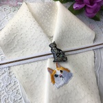 864半襟&帯留め付き帯締め 正絹✨猫見っけ