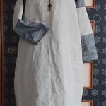 リネンのラグラン袖のワンピース　バイカラー　ナチュラルベージュ/杢グレー
