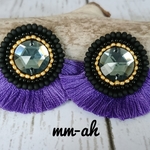 キラキラビジュー刺繍×COLORフリンジピアス#パープル
