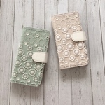グリーンのみ   手帳型パステルサークル刺繍 iPhoneケース