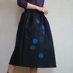 漆黒デニムスカートブルパッチワークウエストゴム