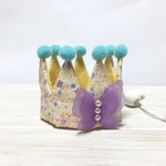 ニャンコの王冠☆イエロー小花柄 シフォンチョウチョ付き