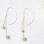  ハーフフープコットンパールピアス