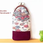 着物リメイク◆がま口 メガネケース◆流水花紫1