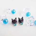 ◇ナイトマリン◇黒猫とスワロビジューのピアス/イヤリング