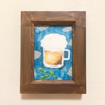 🍺透明水彩画「Beer」   北欧イラストミニ額  プチギフト  父の日ギフト　父の日　メンズ　ビール🍺