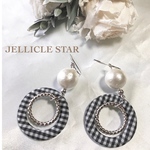 大人可愛い、パールとギンガムチェックピアス/イヤリング
