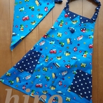 [再販]100㎝子供用 エプロン(ポケット付き)&三角巾 セット (働く車柄)