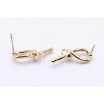 M3428  12個  チタンピアス金具 6字型 カン付き 8×22mm ゴールド  3X【4ヶ】