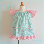 半袖スモック［120サイズ］水色ユニコーン♡フリルつき