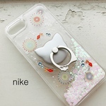 揺れるホログラム ねこと金魚 花火 ~ iPhoneケース iPhone8/iPhone7 猫 スマホリング付き スマホケース ウォーターケース