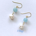 🐬再販3🐬14kgf✨アクアマリン、淡水真珠の清楚なピアス  1300円→1200円