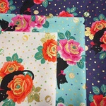 【お買い得】カットクロス3枚セット｜各55×50cm｜シーチング生地｜百花繚乱｜黒猫とローズ｜ねこ｜プリント