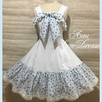 GW特別価格♪1点物*薔薇フリル プリンセスライン ジャンパースカート★白×薄水色×薔薇柄(即納品)