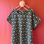 ドットお花レース　半袖ワンピース　黒 