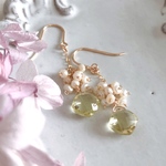 ＊再販＊【14kgf】レモンクォーツ×淡水パール＊ピアス