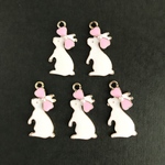 5個　うさぎ　パール　リボン　セレブスタイルカラフルチャームセット　約30mm×14mm　T209-4
