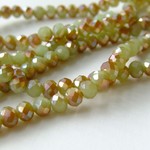 130個・3×4ｍｍ・アップルグリーン×ブロンズメタリック・ファセットガラスビーズ・ボタンカット・19041032