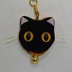 ちりめん根付け　ねこ  (黒猫) 