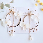 紫陽花とパール♡　ゆれるフープピアス/樹脂ノンホールピアス（イヤリング）