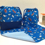 はたらく車のランチセット(青)☆お弁当袋(給食袋)☆コップ袋☆ランチョンマット☆のセット♫男の子