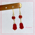 天然石レッドアゲートのチューリップ🌷ピアス／イヤリング