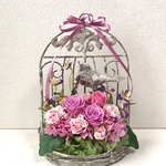 ピンクローズの鳥かごアレンジ♪母の日ピンク薔薇プリザーブドフラワー花ブリザバレンタイン結婚式誕生日プリザ薔薇プレゼント誕生日バラギフト花器サプライズ結婚祝い退職祝い卒業祝いリボン 