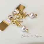 貼るピアス♡リボン＆スワロフスキーパール