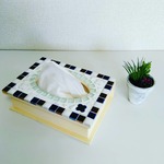 紺色のお花のポケットティッシュケース