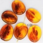 【6個】29.5x23x7.5mm　アクリルビーズ 【Ｄ031】模造琥珀　ダークオレンジ