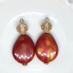 clear brown×red×gold 大ぶり フックピアス/樹脂フックピアス/チタンフックピアス/イヤリング❁