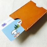 【手縫キャメル糸】Suica(スイカ）PASMO1枚用キャメル本革カードケース
