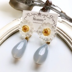 【再販】〈blue〉お花×シズク 2way 大ぶりピアス・イヤリング