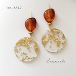 No.A547 クリア×琥珀ストーン ピアス / イヤリング