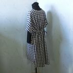 　後ろギャザー半そでかっぽう着（ＭＬ）茶×白ギンガムチェック　着丈108