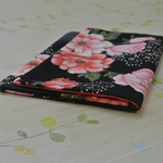 和柄ご朱印帳ケース　黒地薔薇柄×ピンク