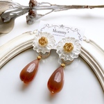 〈brown〉お花×シズク 2way 大ぶりピアス・イヤリング