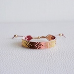 STARDUST ビーズ織りブレスレット（本革／PINK & BROWN)