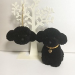 monmon様専用　my Dogチャーム付き。毛糸のぽんぽん、おすわりトイプードル&ボールチェーンストラップ（純毛黒）