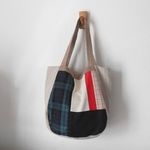 　♫　シンプルリネン　ランダムパッチ　U型BAG　♫　赤　リネン　ブラックウォッチ　麻　モカ