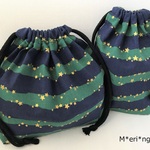 再販☆流れ星のお弁当袋＆コップ袋セット★（星・グリーンボーダー）