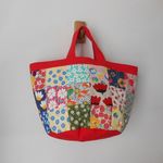 　♫花＊花＊花＊四角パッチ丸底バケツSサイズBAG　♫　赤　綿麻　チューリップ