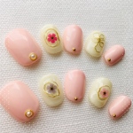 ネイルチップ ワイヤーサークル フラワー シフォンピンク 春ネイル