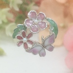 [母の日限定] 花と蝶のピンブローチ/シルバー