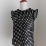 【試作品】黒　白　水玉　ドット　フリル　ノースリーブ　ブラウス
