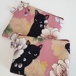 【お買い得‼】黒猫 ピンク ポーチ&フラットポーチセット