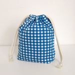 【再販★受注製作】チェック柄コップ袋★水色★折りマチ付き巾着袋