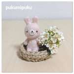 ちっちゃな花うさぎちゃん　うすピンク〚スノーボール＆カゴ〛　羊毛フェルト