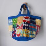 ♪北欧風四角パッチ　丸底バケツBAG　Sサイズ♪　カラフル　青　アヒル　花